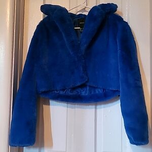 Faux fur cobalt blue forever 21 coat/jacket